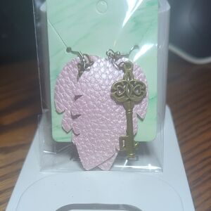 Pink Leaf Earrings with Key Charm